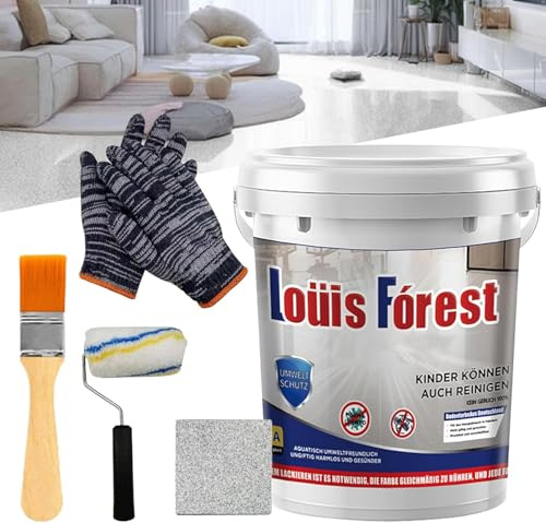 Louis Forest Epoxy Floor Paint, Resine Sol Exterieur, High-Gloss Marble Effect Epoxy Floor Coating, Waterproof and Non-Slip, Safe and Environmentally Friendly (Sesame Gray)
