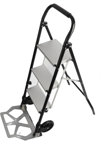 Truck a Mano e Scala 3 Gradini, Omic Pieghevole Portatile Non Slittamento 2 in 1 Camion Pieghevoli Carrello Salvatore di Sgabelli per il Carrello per Rotolamento Domestico con le Ruote a Pedale