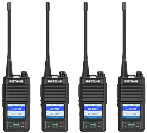 Retevis RB658 Talkie Walkie Bluetooth, Pack de 4 Toki Walki, Paramètre d'application, Appel de Groupe, 1800 mAh USB C, Talkie-Walkie Professionnelle pour la Vente au Détail&Hôtel (4 Packs, Noir)