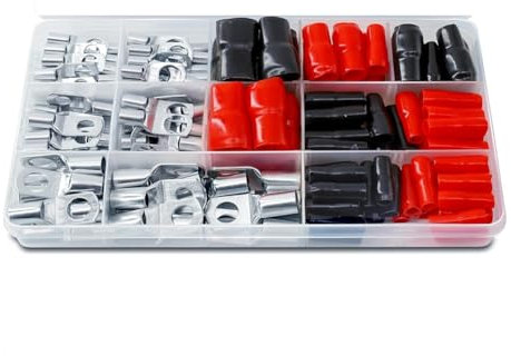 Ujjdwiurgh Cable Lugs Set Tube Cable Lugs for Car Battery Cable Set, 70 Tube Cable Lugs Set + 70 Sleeves, Sc Tube Terminal Set