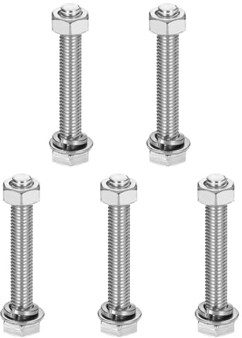 sourcing map M8 x 55 mm, 304 Edelstahl, Sechskantschrauben, Muttern, Flach- und Sicherungsscheiben, Sortimentsset, Vollgewinde, helle Oberfläche für Zuhause, Elektronik, Maschine, 5 Sets