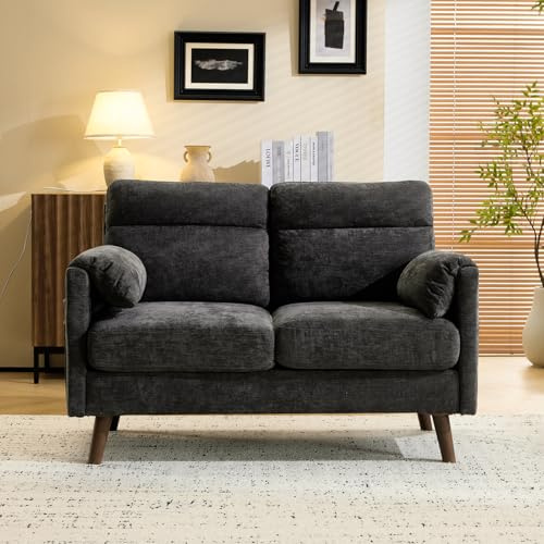 Bonnlo Fabric 2 seater sofa,Small Modern Couch with Soft Cushion,Tapered Legs and Side Pocket Storage,Compact Loveseat with Deep Seat Perfect for Living Room,Bedroom,Office,Dorm,Deep Grey