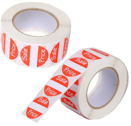 Ciieeo 2 Rollen Preisschilder Aufkleber für Verkaufsaktionen Selbstklebende Etiketten für Flohmärkte Garagenverkäufe und Supermärkte Sticker pro Rolle Rot