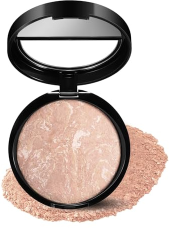 Baked Foundation for Mature Skin, Color Correcting Face Powder Foundation, Oil-Control & Waterproof Pressed Powder Makeup with Flawless Finish, 2-IN-1 Natural Highlighter for Women (Light Beige)