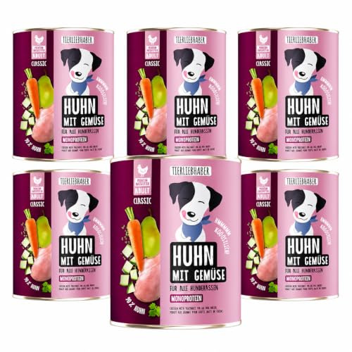 Hundefutter Nass 800g Huhn & Gemüse – Hunde Nassfutter 6x800g Wet Dog Food | Tierärztlich entwickeltes Nassfutter für Hunde mit 90% Fleischanteil – Dog Food leicht verdaulich von TIERLIEBHABER