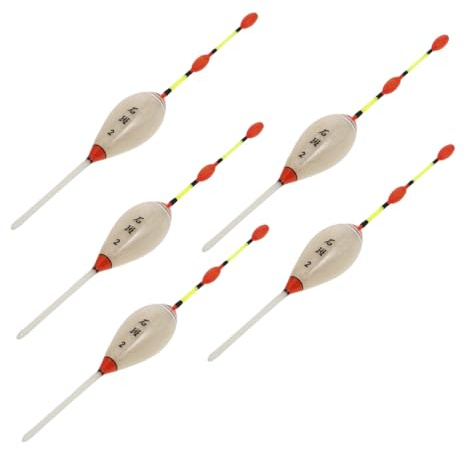 Toyvian 5Pcs Portable Fishing Floats Bobbers for Fishing Rods Durable Plastic and Wood Material Depth Bright High Visibility Suitable for Carp and Freshwater Equipment