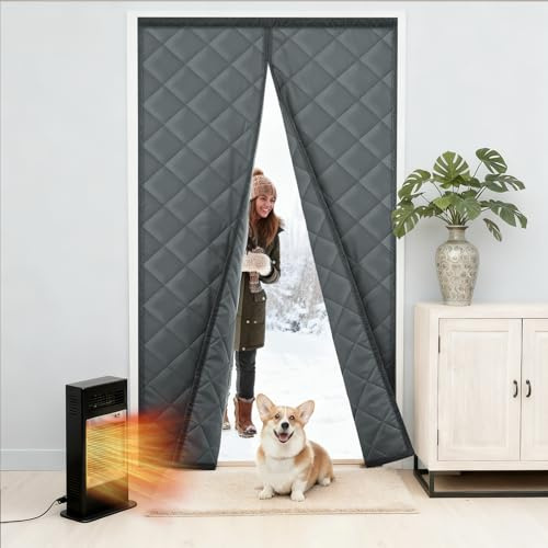Magnetic Thermal Insulated Door Curtain, Thicker Oxford Fabric with Cotton Fill, Windproof Draft Stopper for Winter Warmth & Summer Cooling(90 * 200 cm)