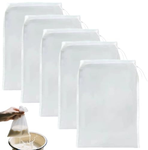 ChainYao 5 Pack Aquarium Filter Media Bags, 180 Micron Reusable Nylon Fine Mesh Bags with Drawstring, for Activated Carbon Bio Balls Ceramic Rings, Freshwater Saltwater Safe