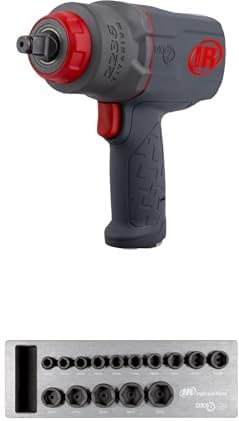 Ingersoll-Rand 2236QTIMAX Druckluft-Schlagschrauber, 1/2 Zoll, 2034Nm Losbrechmoment, Max 1220Nm Drehmoment mit Drive Xchange System DXS2 Sechskantantrieb metrisch Schlagstecknuss Satz, 15-teilig