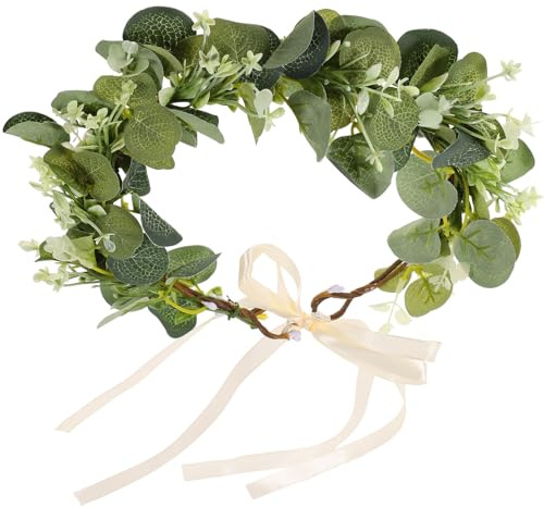 Cabilock Brautkranz Kopfschmuck Künstlicher Pflanzenkranz Eukalyptusgrün mit Metallrahmen für Hochzeit und Festtage
