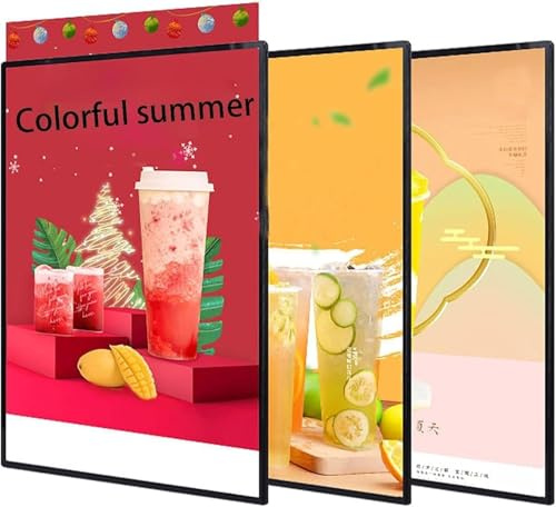Caisson Lumineux LED, Cadre Publicitaire Mural Intérieur Ultra-Mince, Panneau De Menu Lumineux en Verre Trempé, Cadre D'affichage LED for Restaurants, Boutiques Et Cafés(A4)