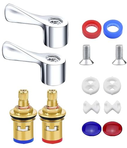 Tap Cartridge Replacement, 2Pcs Universal Mixer Tap Cartridge, Brass Ceramic Stem Disc Cartridge Faucet Valve Mixer Tap Cartridge Kit for Kitchen Bathroom Sink