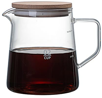 Ticfox Servidor de Café de Cristal con Tapa, Jarra de Vidrio Aislado, Jarra de Cristal Aislante, Servidor de Café de Vidrio de Cristal Versátil para Zumos, Té, Café, Agua, Bebidas Frías (500 ML)