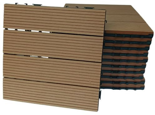 Piastrelle da Esterno ad Incastro WPC per Pavimentazione drenante Terrazzo, Balcone, Giardino,piscina, effetto legno antiscivolo base in PVC (NATURALE, 11 PZ)