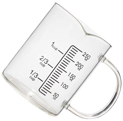 PRETYZOOM Taza Medidora de Vidrio 250 Ml con Boquilla, Vaso Medidor para Leche y Jugos, Utensilio de Cocina Práctico y Estable para Uso Doméstico y Cafeterías