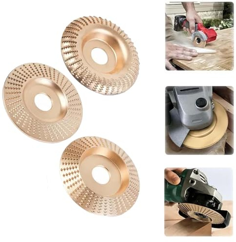 Tungsten Carbide Wood Carving Disc Set for Angle Grinder – Heavy-Duty Grinding Wheel, Sanding Disc & Polishing Pad for Cutting, Shaping, Sanding, Buffing (Gold)
