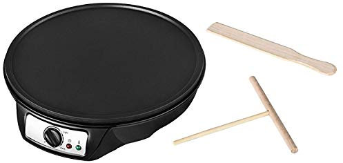 Team Kalorik Crêpière avec diamètre 30 cm, Répartiteur à Pâte et Spatule en Bois Inclus, Fonte d’aluminium, 1000 W, Noir, TKG CRM 1001 NYC