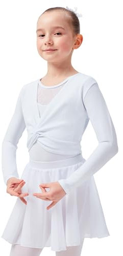 tanzmuster ® Ballettjacke Mädchen Langarm - Mia - aus sehr weichem Baumwollstoff Ballett Top zum Reinschlüpfen in weiß, Größe 116/122