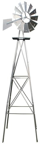 Wiltec Mulino a vento da giardino stile USA, altezza 245 cm, Ruota a vento con cuscinetti a sfera