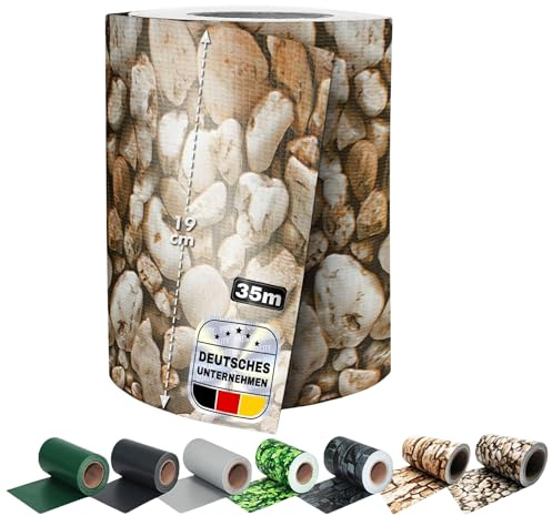 Floordirekt Sichtschutzstreifen 19 cm x 35 m mit Befestigungsclipse | Sichtschutzfolie | Windschutz | Stabmattenzaun | Gartenzaun | Blickdicht | Für Gittermatten-Zäune | (Kiesel)