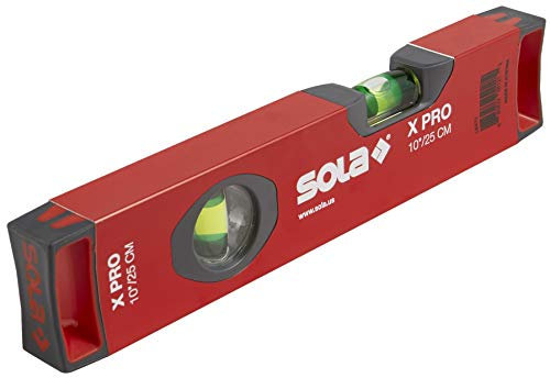 SOLA LSX10 X PRO - Nivel de burbuja de perfil de caja de aluminio con 2 viales de aumento del 60%, 10 pulgadas, color rojo