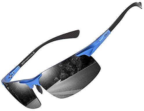 DUCO Herren Polarisierte Sonnenbrille mit Metallrahmen und Kohlefaser Brille Beine Männer Sonnenbrillen Sportbrille Fahrerbrille UV400 CAT 3 8277 | 23g Ultraleichte Fahrerbrille für Männer, UV400-Schutz Verspiegelt Linse Kategorie 3, Verstellbare Nasenpads, Federscharnier