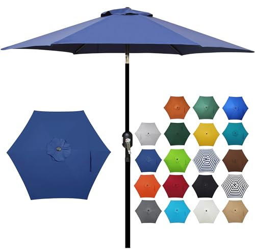 Blissun Ombrellone da giardino da 2,3 m, con pulsante e manovella inclinabile (blu navy)