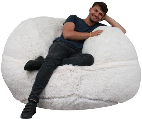 bananair - Pouf Géant XXL en Fourrure - Doux & Confortable - Housse Lavable en Machine - Généreusement Rembourré, Qualité Supérieure - Gros Pouf Lit, Bean Bag (Blanc, 140 cm)