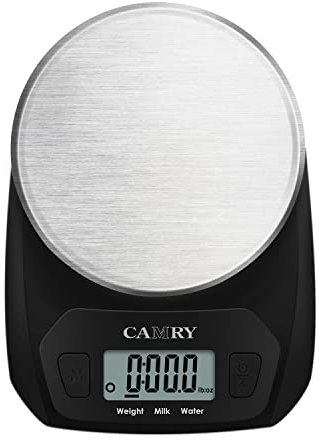 CAMRY Báscula de cocina digital Báscula de alimentos de tamaño pequeño 5KGS/11lb, pantalla LCD, lb:oz/g fl oz/ml(negro)