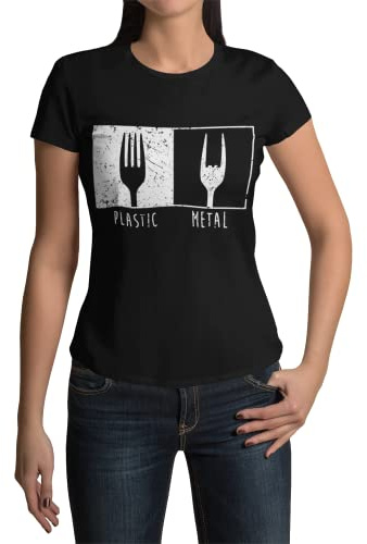 Trendig Modernes Damen Shirt Metal Plastic Pommesgabel T-Shirt Gothic Frauen Heavy Metalfans Rockige Kurzarm Bekleidung Horns Horn Grunge Clothes RocknRoll Punkrock Gr. XS-XXXL…