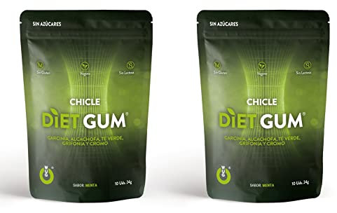 WUG CHICLE DIET GUM Pack 2 doypacks - ideal para saciar el apetito, Garcinia, Alcachofa, Té Verde, Grifonia y Cromo