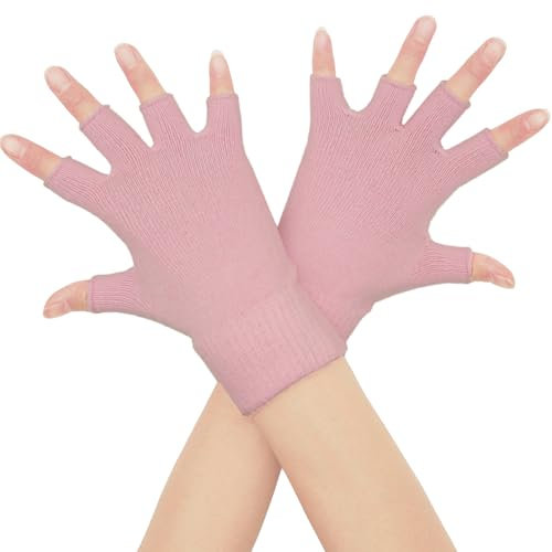 Lemoyoung Fingerlose Handschuhe aus Kaschmir: Handwärmer, weiches und stilvolles Design, Thermohandschuhe für kaltes Wetter für den täglichen Gebrauch, Pink, Medium