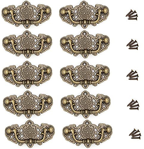 10er-Pack 1,5 Hängebügel Kommode Schubladengriffe Vintage Antik Bronze Schrank Retro Knöpfe Griff 67mm (10, Antik Bronze)