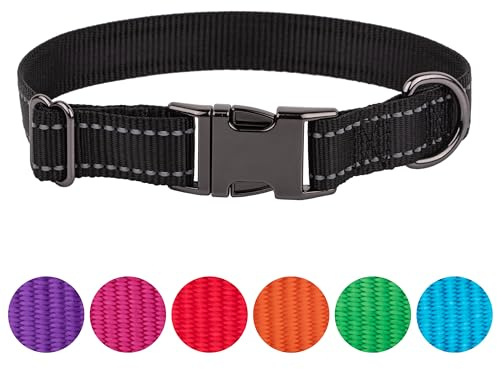 FAVPET Reflekterande hundhalsband nylon, reflektor hundhalsband justerbar, halsband hund klickstängning, halsband hund stor hund, hundhalsband små hundar, valpar halsband (svart, M)