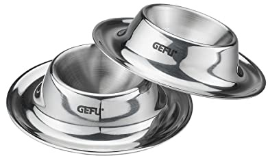 GEFU Eierbecher OVO - 2er-Set Edelstahl Eierhalter mit Löffelablage | Stapelbare Halter aus rostfreiem Edelstahl für Frühstück & Brunch - inklusive praktischem Rand für Löffel und Eierschalen