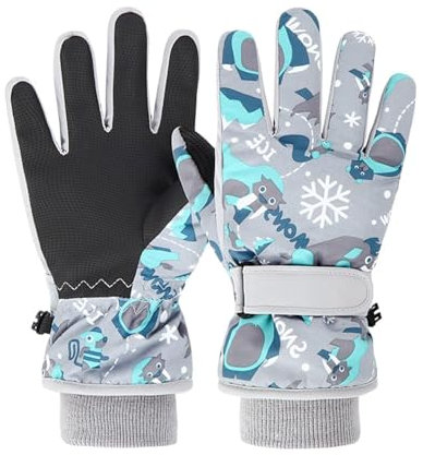 Handschuhe Kinder Winter Snow Skihandschuhe für 2-13 Jahre Mädchen Jungen PU Palme Wasserdicht Winddichte Warm Fleece Winterhandschuhe FahrradhandschuheThermohandschuhe Snowboard Skifahren Sports M