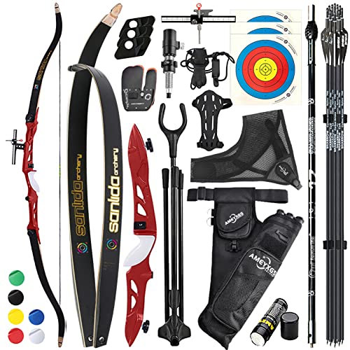 ZSHJGJR Recurvebogen Sportbogen Set Bogenschießen 16-40lbs 66 68 70 Zoll Take Down Bogen Recurvebogen Junge Bogen Set Bogen und Pfeil Sportliche Recurvebögen Erwachsene (70-40lbs, Rot)