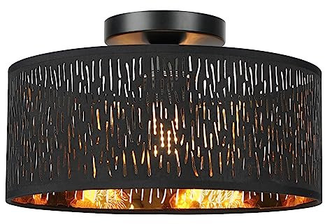 FRIDEKO HOME Plafonnier moderne noir,ajouré rond Ø30cm Plafonnier E27,1 flamme Tissu Abat-jour Lampe pour chambre salon cuisine couloir