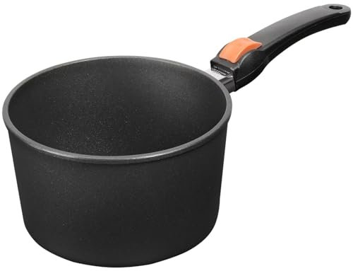 SKK kleine Aluguss Stielkasserolle Ø 16 cm - induktionsgeeignet - hoher Antihaft beschichteter Saucentopf & abnehmbarer Griff - Made in Germany