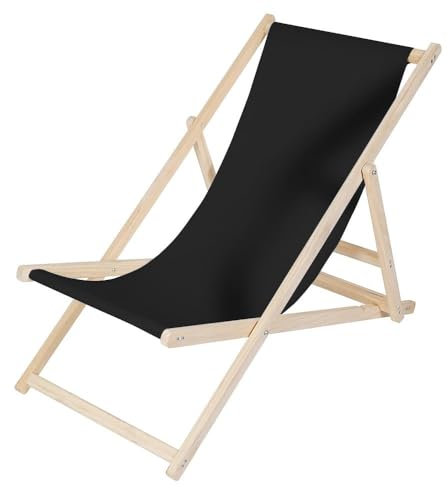 Melko Liegestuhl klappbar Strandstuhl aus Holz Holzliege Garten Faltliege Schwarz Gartenliege