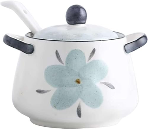 Azucarero, azucarero con tapa,/Azucarero de doble asa con tapa y cuchara, Tarro de almacenamiento de azúcar de cerámica de 400 ml (14 oz), Azucarero de porcelana impresa, for barra de café-rosa-400 ml