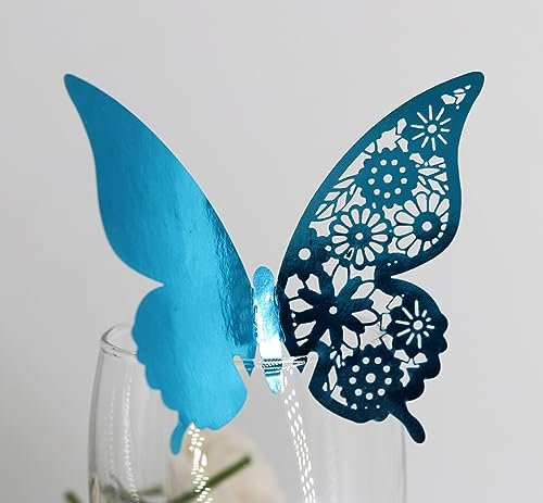 50 segnaposto a forma di farfalla, per matrimonio, in vetro, per bicchieri da vino, tazza, segnaposto, battesimo, comunione, decorazione da tavolo, festa di compleanno, decorazione per la casa, blu