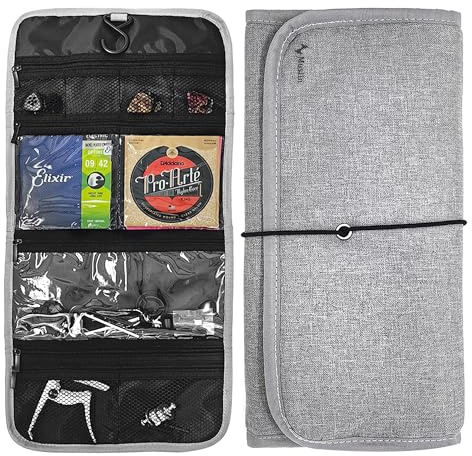 Musiin Sac de rangement pliable pour accessoires de guitare, poches faciles d'accès, médiators, sangle, capodastre, cordes (Gainsboro)