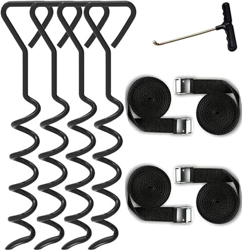 Delex Heavy Duty Galvanized Trampoline Anchor Peg Kit/Tie Down Kit, Fits all Trampolines. Ground Camp Swings, Garden Sheds, Play Sets and much more Tent Fish