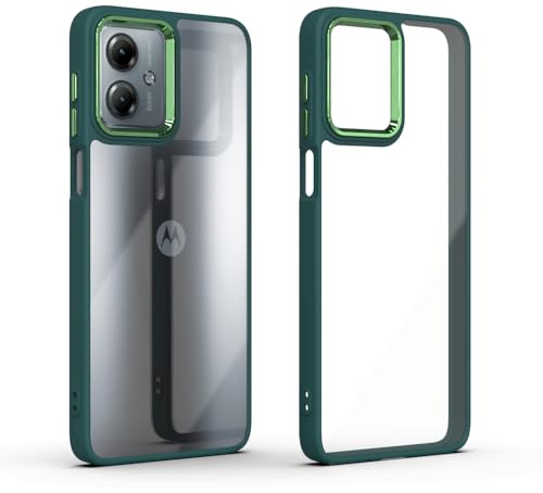 DESSEN Transparente Funda para Motorola Moto G14, Carcasa Protector Anticaída, Funda Silicona con Marco de Color + Galvanoplastia en Contraste de Color. Verde Oscuro