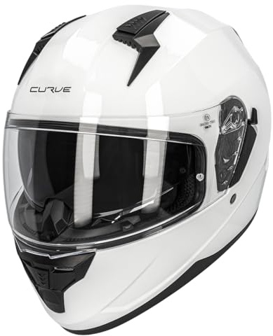 Integralhelm Curve Lead Weiß glänzend, ABS-Material, rauchiges Sonnenvisier, mikrometrischer Verschluss, Erwachsene, Herren und Damen, ECE 22.06 (M)
