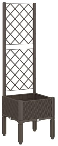 vidaXL Jardinière avec Treillis, Lit Surélevé de Jardin, Pot de Fleurs, Bac à Plantes, Boîte de Plantation Patio Terrasse Extérieur, Marron PP