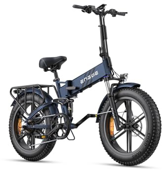 ENGWE Vikbar Elektrisk Cykel| 768Wh 16AH Endurance 110KM| 20×4.0 Tjocka Däck|Torsionssensor|Full Suspension| 8-växlad| ENGINE Pro 2.0 (Blå)
