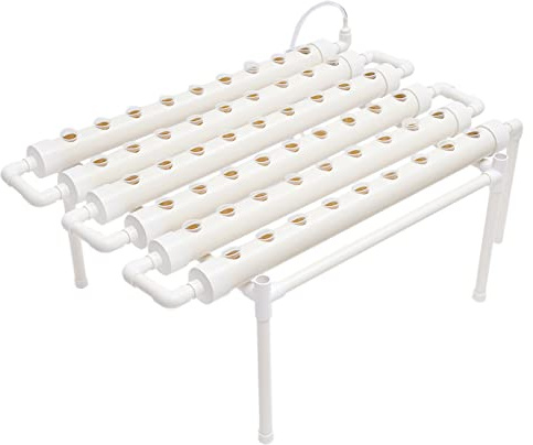 WOLEGM Système de culture hydroponique - 102 x 62 x 35 cm - 54 trous - 1 couche 6 tubes - Tuyaux de culture sans terre - Blanc