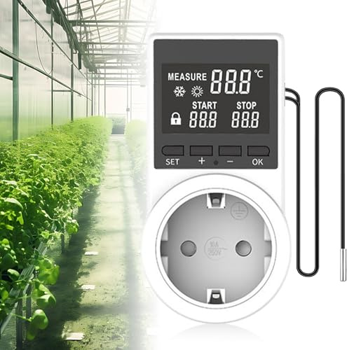 Termostato presa, riscaldamento, timer digitale con cavo lungo 2 metri con testa impermeabile, schermo LCD, timer per serra, acquario, terrario